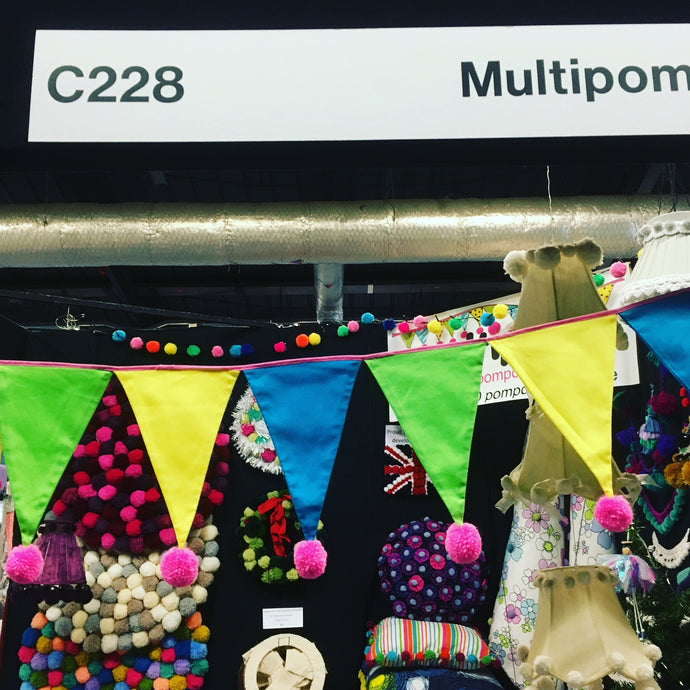We use this pompom decorated bunting to edge our stand when we attend shows. Do come along to visit us at a show near you. See the link at the bottom of the page.