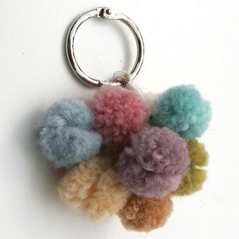 Tie a mixed bunch of pompoms to a keyring. A great way to use up your left over pompoms from other projects.