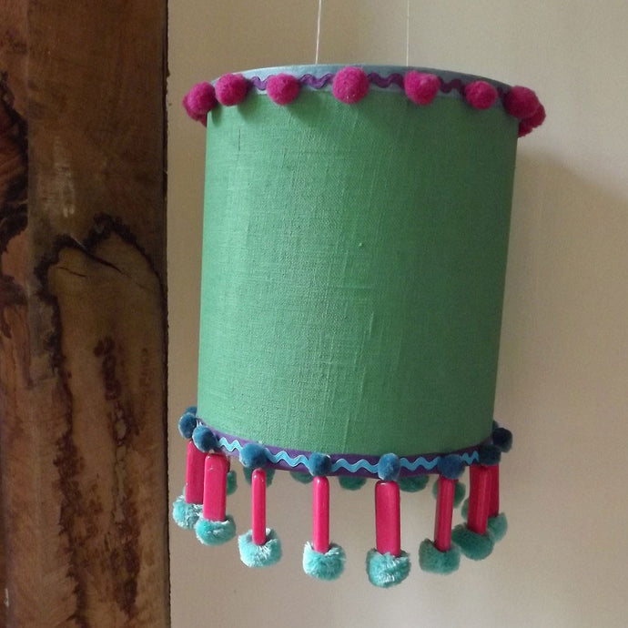 Funky Lampshade - This old lampshade has been upcycled with ric-rac, beads and of course pompoms.